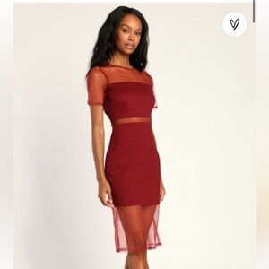 ALO Yoga Wine Sheer-Panel Midi Dress